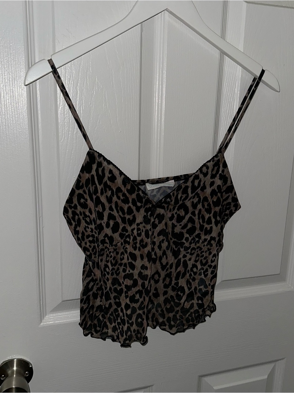 Leopard Print Cropped Sheer Shirt